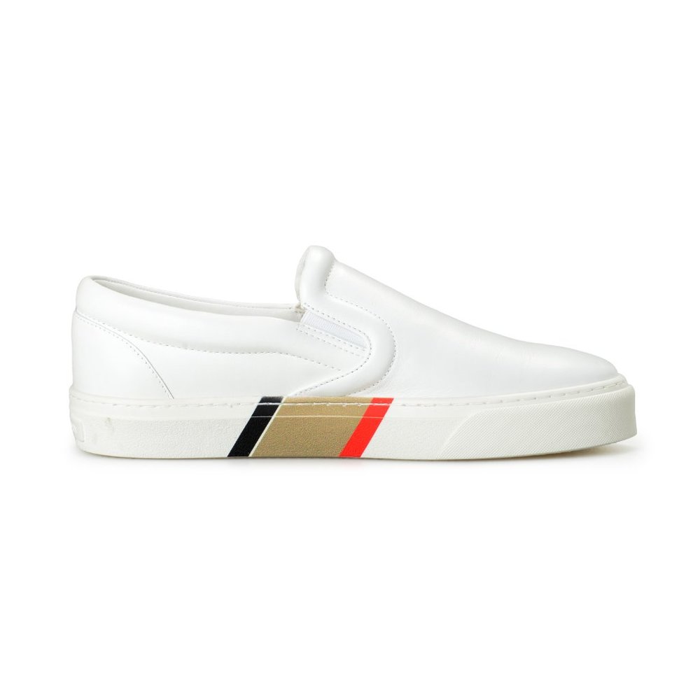 Burberry Men's Thompson Optic White 100% Leather Low Top Trainers Slip On Shoes - Picture 4 of 8